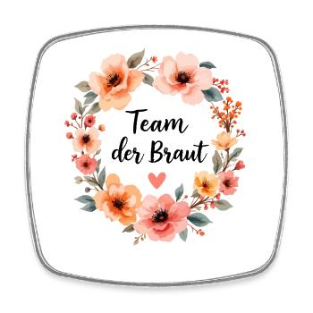 Team der Braut – Blumenkranz JGA T-Shirt  - Viereckiger Kühlschrankmagnet - Weiß - Vorne