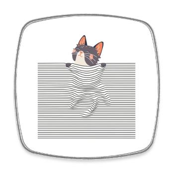 Curious Cat – Funny Optical Line Art - Viereckiger Kühlschrankmagnet - Weiß - Vorne
