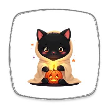 Halloween Katze mit Halloween Kürbis - Viereckiger Kühlschrankmagnet - Weiß - Vorne