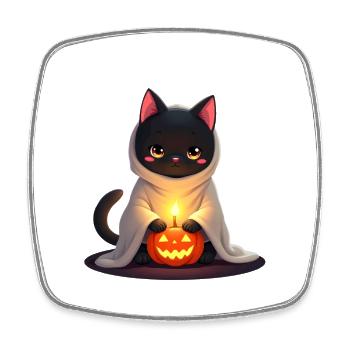 Halloween Cat with Halloween Pumpkin - Square fridge magnet - white - Front