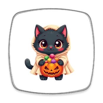 Halloween Katze mit Halloween Kürbis - Viereckiger Kühlschrankmagnet - Weiß - Vorne