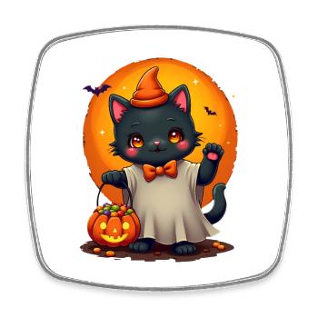 Halloween Cat with Halloween Pumpkin - Square fridge magnet - white - Front