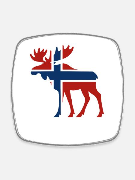 Nordic Moose with Norway Flag - Square fridge magnet - white