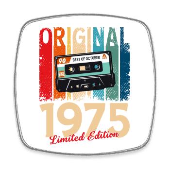 50. Geburtstag Kassette Oktober Jahrgang 1975 - Viereckiger Kühlschrankmagnet - Weiß - Vorne