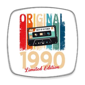 35th Birthday Cassette October Year 1990 - Square fridge magnet - white - Front