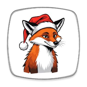 Weihnachtsfuchs mit Santa Hut - Viereckiger Kühlschrankmagnet - Weiß - Vorne