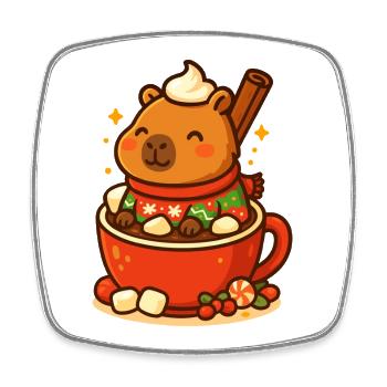 Capybara in heißer Schokolade – Weihnachtsmotiv - Viereckiger Kühlschrankmagnet - Weiß - Vorne