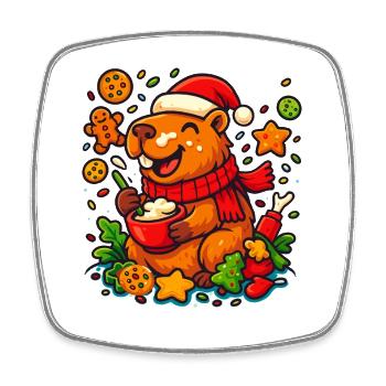 Capybara prépare des biscuits de Noël – Motif de Noël - Magnet carré - blanc - Devant
