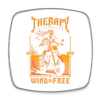 Therapie ist teuer Wind ist kostenlos Biker Schädel - Viereckiger Kühlschrankmagnet - Weiß - Vorne