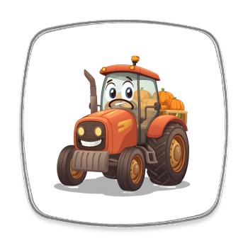 Pumpkin Tractor in Orange Cartoon Farm - Square fridge magnet - white - Front
