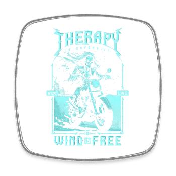 Therapie ist teuer Wind ist kostenlos Biker Schädel - Viereckiger Kühlschrankmagnet - Weiß - Vorne