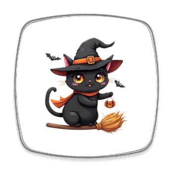 Halloween Katze mit Halloween Kürbis - Viereckiger Kühlschrankmagnet - Weiß - Vorne