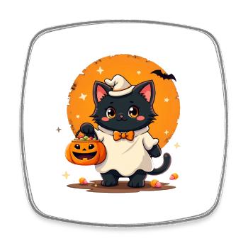 Halloween Cat with Halloween Pumpkin - Square fridge magnet - white - Front