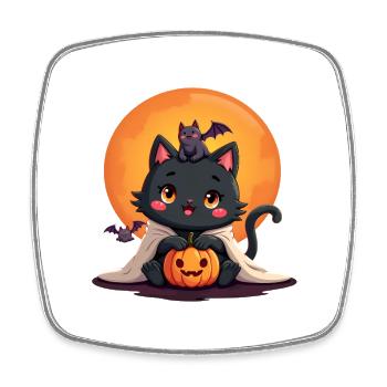 Halloween Katze mit Halloween Kürbis - Viereckiger Kühlschrankmagnet - Weiß - Vorne