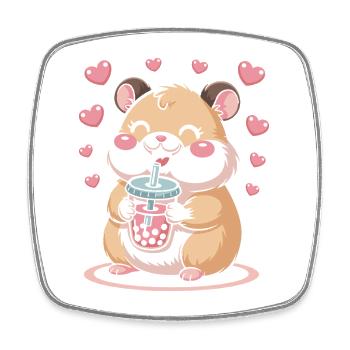 Kawaii Bubble Tee Hamster Boba Tee - Viereckiger Kühlschrankmagnet - Weiß - Vorne