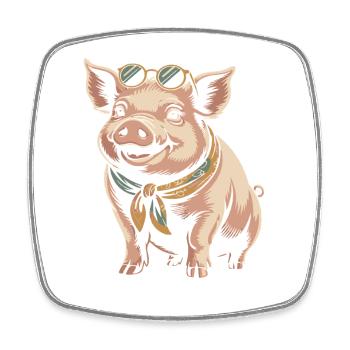 Sonnenbrillen Schwein mit Bandana - Viereckiger Kühlschrankmagnet - Weiß - Vorne