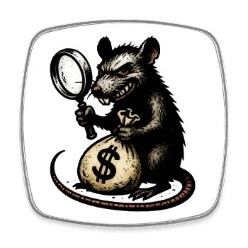Rat with magnifying glass and money bag - Square fridge magnet - white - Front