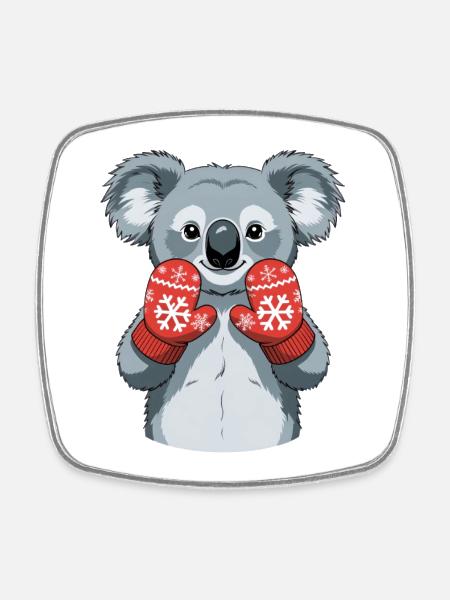 Koala d’hiver avec des gants rouges - Magnet carré - blanc