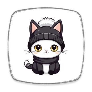 Cat Winter Animal Baby Comic - Square fridge magnet - white - Front