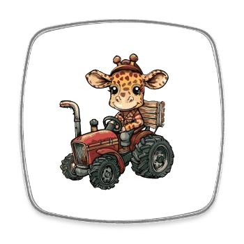 Giraffe Traktor Farmer - Viereckiger Kühlschrankmagnet - Weiß - Vorne