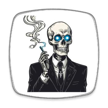 Skeleton in suit smoking cigar - Square fridge magnet - white - Front