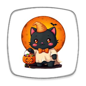 Halloween Katze mit Halloween Kürbis - Viereckiger Kühlschrankmagnet - Weiß - Vorne