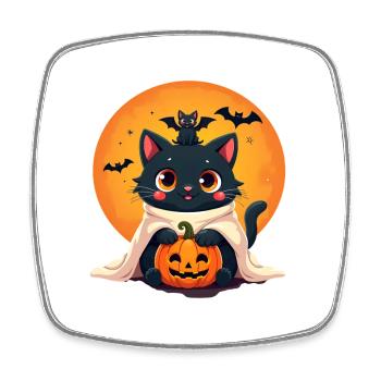 Halloween Katze mit Halloween Kürbis - Viereckiger Kühlschrankmagnet - Weiß - Vorne