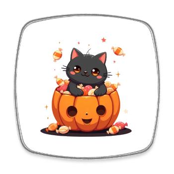 Halloween Katze mit Halloween Kürbis - Viereckiger Kühlschrankmagnet - Weiß - Vorne