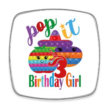 pop-it Birthday girl 3 - Square fridge magnet - white - Front