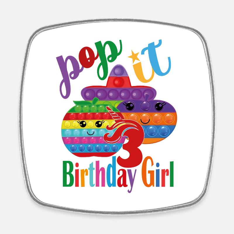 pop-it Birthday girl 3 - Square fridge magnet - white