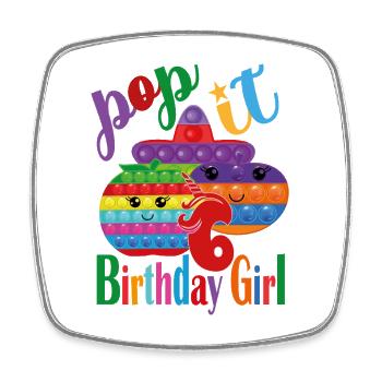pop it Birthday girl 6 - Square fridge magnet - white - Front