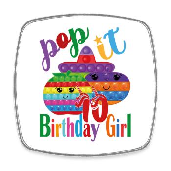 pop-it Birthday girl 10 - Square fridge magnet - white - Front