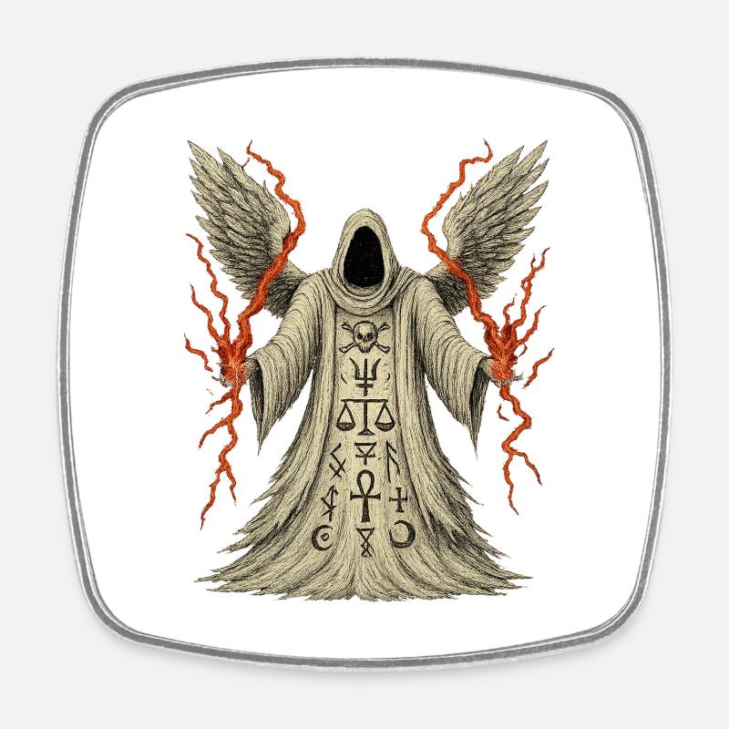 Hooded Grim with Wings and Runes - Square fridge magnet - white