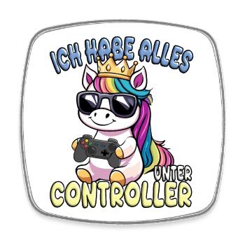 Licorne couronne manette gaming - Magnet carré - blanc - Devant