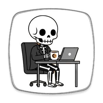 Skeleton in a suit at the office - Square fridge magnet - white - Front