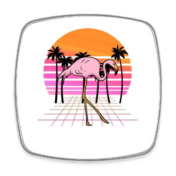 Flamingo Neon Sunset Retro - Viereckiger Kühlschrankmagnet - Weiß - Vorne
