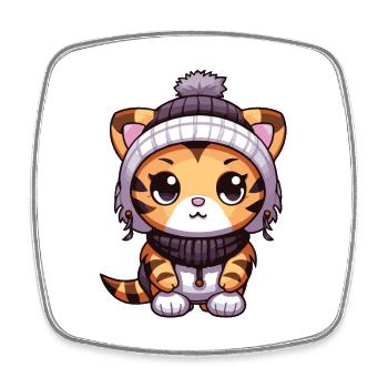Tiger Winter Tier Baby Comic - Viereckiger Kühlschrankmagnet - Weiß - Vorne