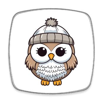 Eule Winter Tier Baby Comic - Viereckiger Kühlschrankmagnet - Weiß - Vorne