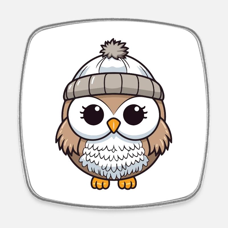 Eule Winter Tier Baby Comic - Viereckiger Kühlschrankmagnet - Weiß