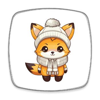 Fuchs Winter Tier Baby Comic - Viereckiger Kühlschrankmagnet - Weiß - Vorne