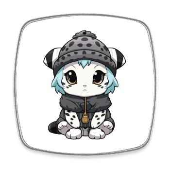 Snow leopard winter leopard baby - Square fridge magnet - white - Front