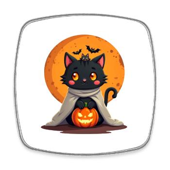 Halloween Cat with Halloween Pumpkin - Square fridge magnet - white - Front