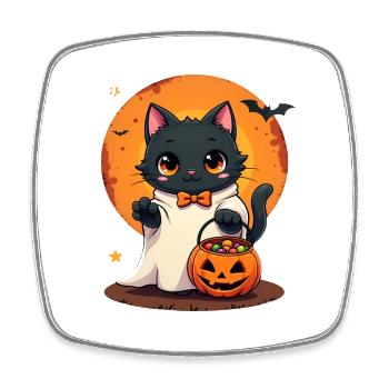 Halloween Katze mit Halloween Kürbis - Viereckiger Kühlschrankmagnet - Weiß - Vorne