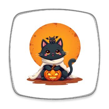 Halloween Katze mit Halloween Kürbis - Viereckiger Kühlschrankmagnet - Weiß - Vorne