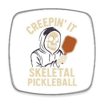 Creepin It Skelett Pickleball Halloween Design - Viereckiger Kühlschrankmagnet - Weiß - Vorne