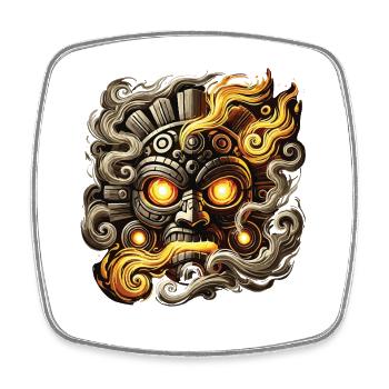 Feuermaske Totemmotiv Azteken - Viereckiger Kühlschrankmagnet - Weiß - Vorne