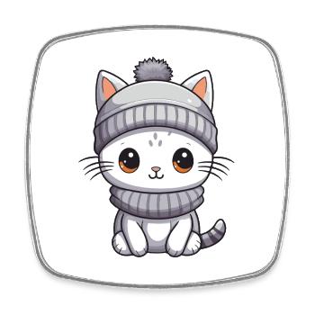 Cat Winter Animal Baby Comic - Square fridge magnet - white - Front