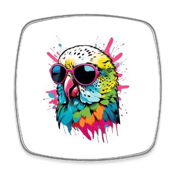 Bunter Wellensittich mit Sonnenbrillen Splatter - Viereckiger Kühlschrankmagnet - Weiß - Vorne