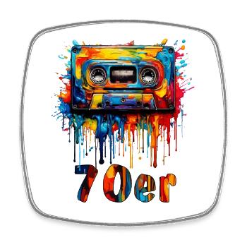 MUSIKKASETTE 70er - Viereckiger Kühlschrankmagnet - Weiß - Vorne
