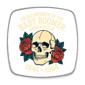 Baby Boomer Skull Roses - Viereckiger Kühlschrankmagnet - Weiß - Vorne